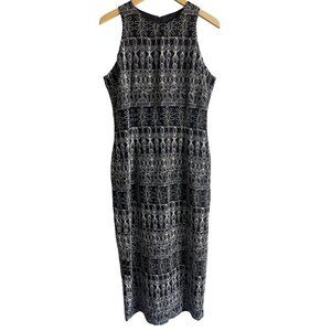 J.B.S. Ltd. Rayon + Flax Embroidered Sleeveless Midi Dress Vintage Made in USA S